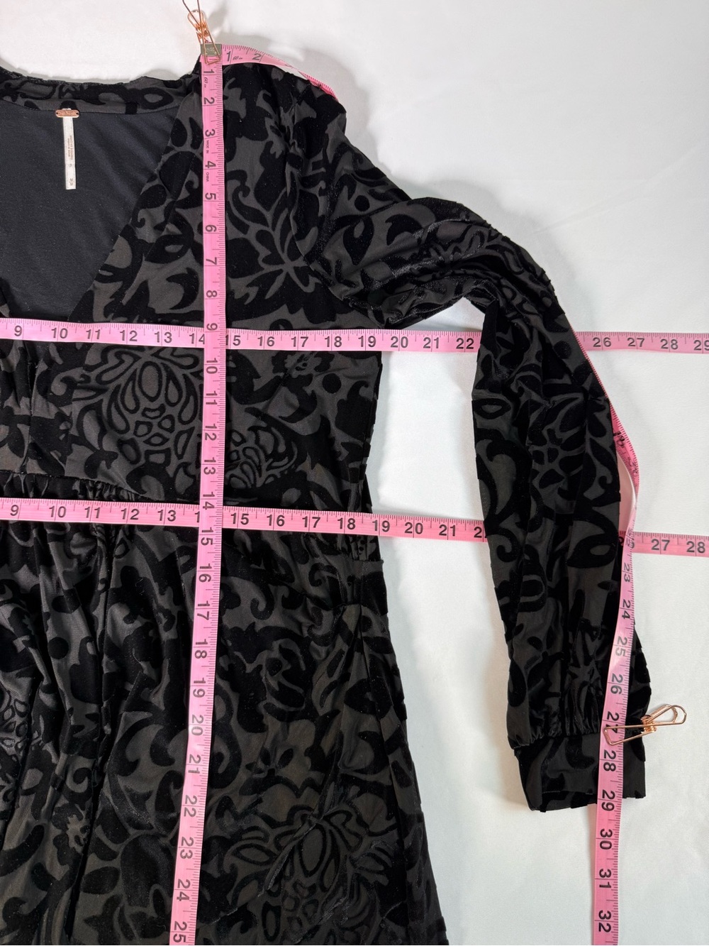 Urban Outfitters Free People Velvet Burnout Black Floral Mini Dress Size Medium - Picture 15 of 16